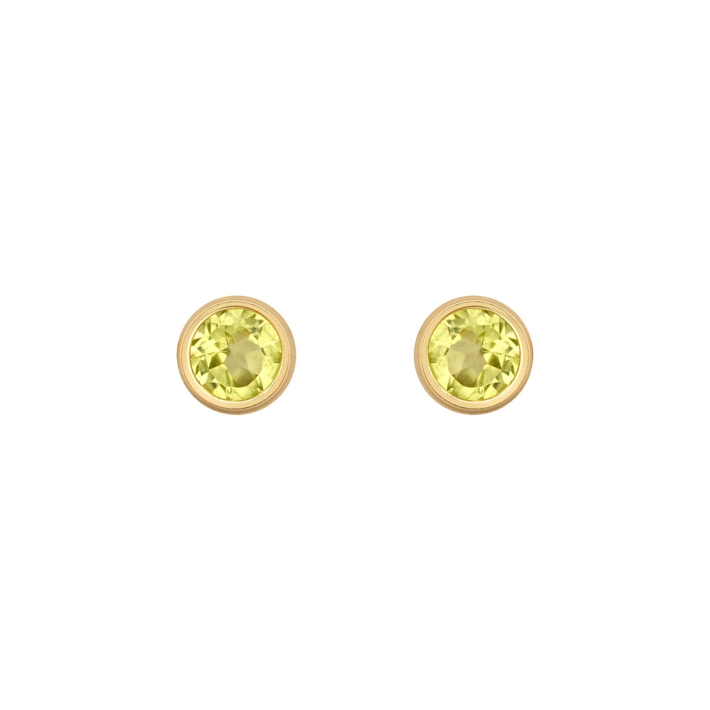 9ct Gold  Light Green Peridot Bezel Stud Earrings, 3mm 0.20CTS - JES357