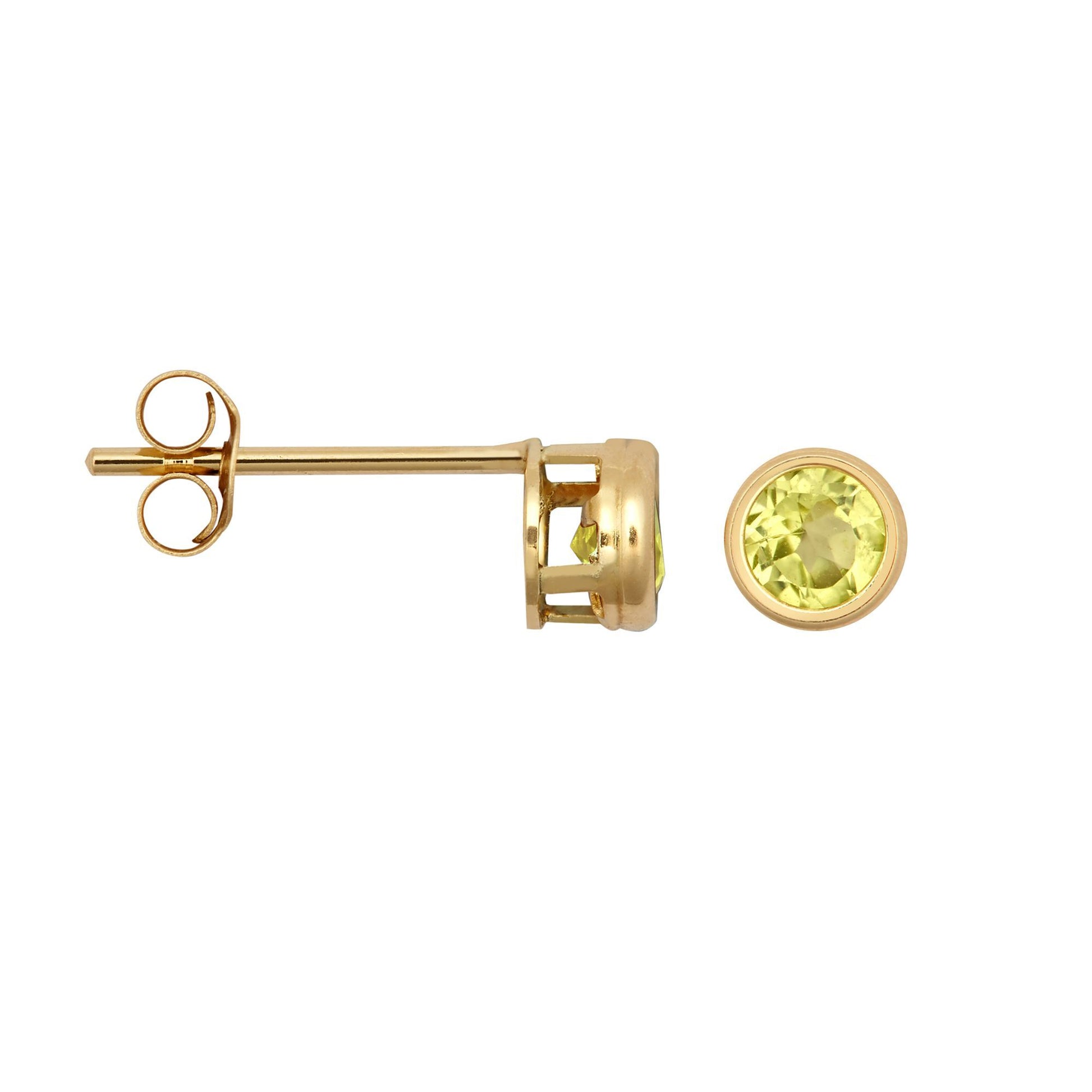 9ct Gold  Light Green Peridot Bezel Stud Earrings, 3mm 0.20CTS - JES357