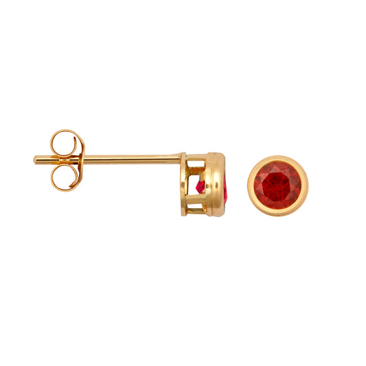 9ct Gold  Wine Garnet Bezel Solitaire Stud Earrings, 3mm - JES358