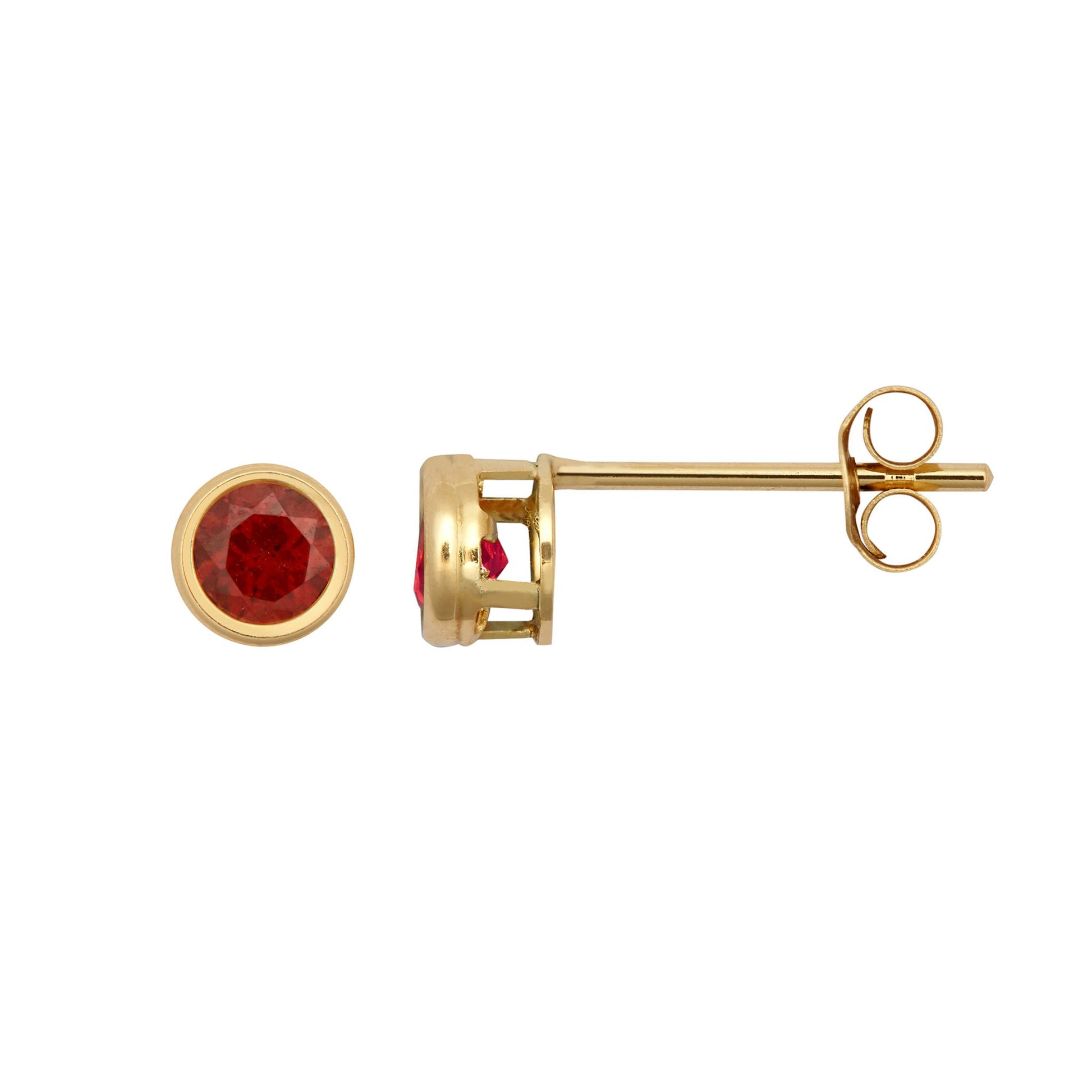 9ct Gold  Wine Garnet Bezel Solitaire Stud Earrings, 3mm - JES358