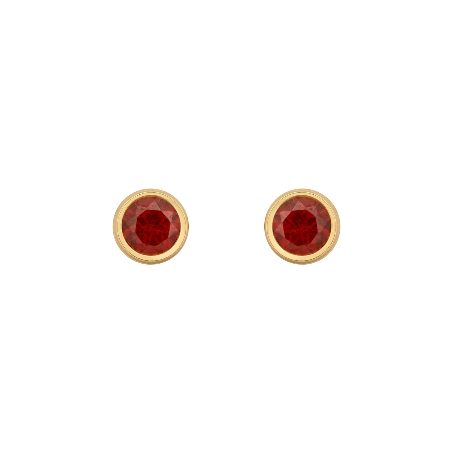 9ct Gold  Wine Garnet Bezel Solitaire Stud Earrings, 3mm - JES358