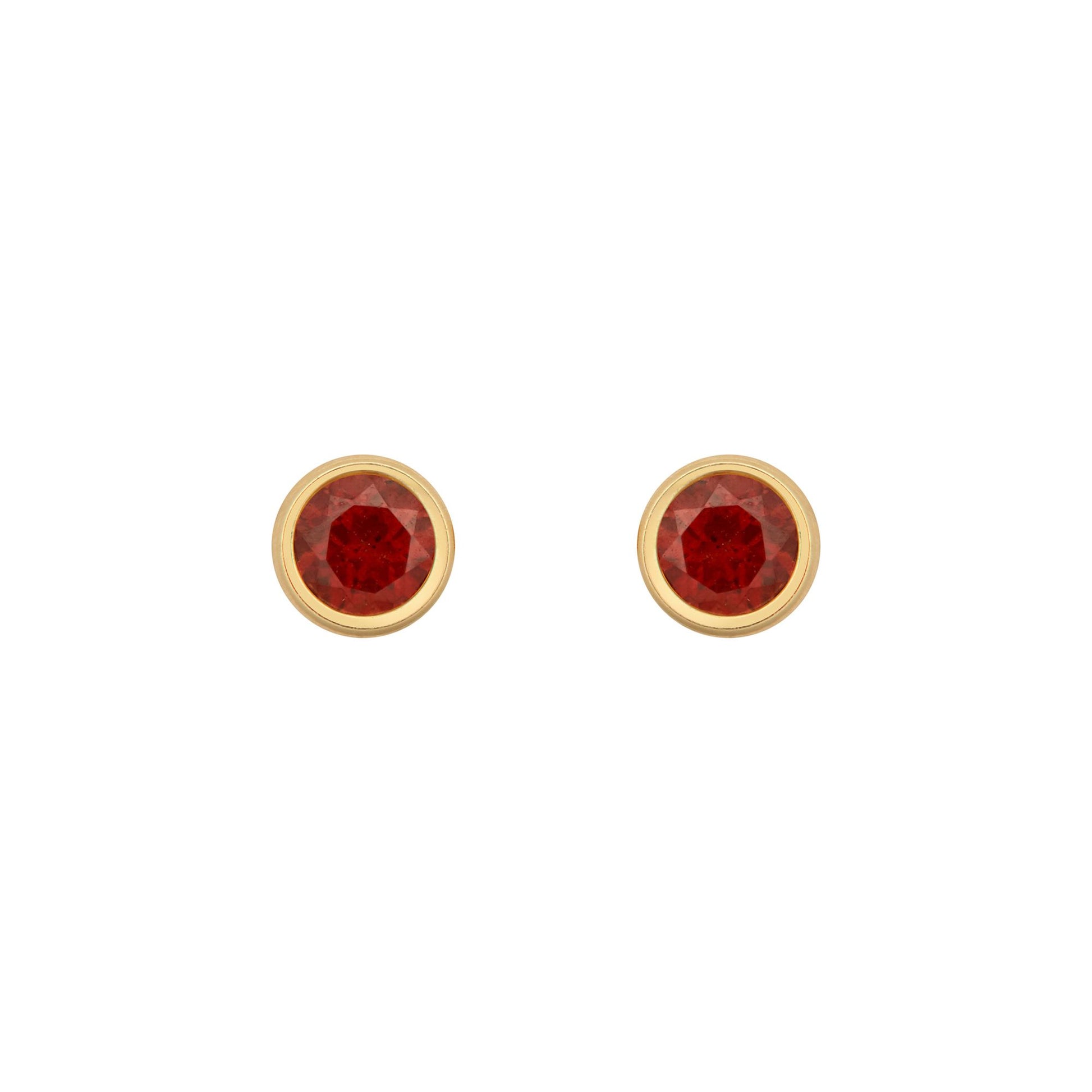 9ct Gold  Wine Garnet Bezel Solitaire Stud Earrings, 3mm - JES358
