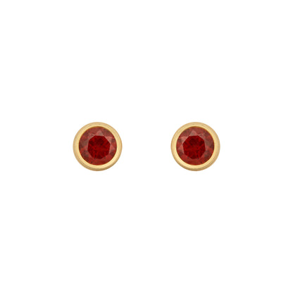 9ct Gold  Wine Garnet Bezel Solitaire Stud Earrings, 3mm - JES358