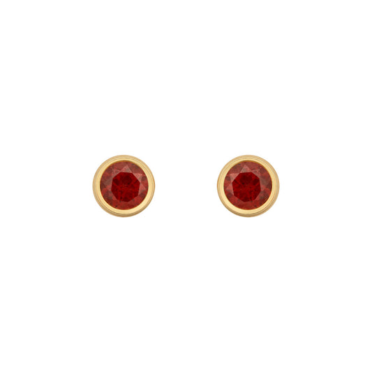 9ct Gold  Wine Garnet Bezel Solitaire Stud Earrings, 3mm - JES358