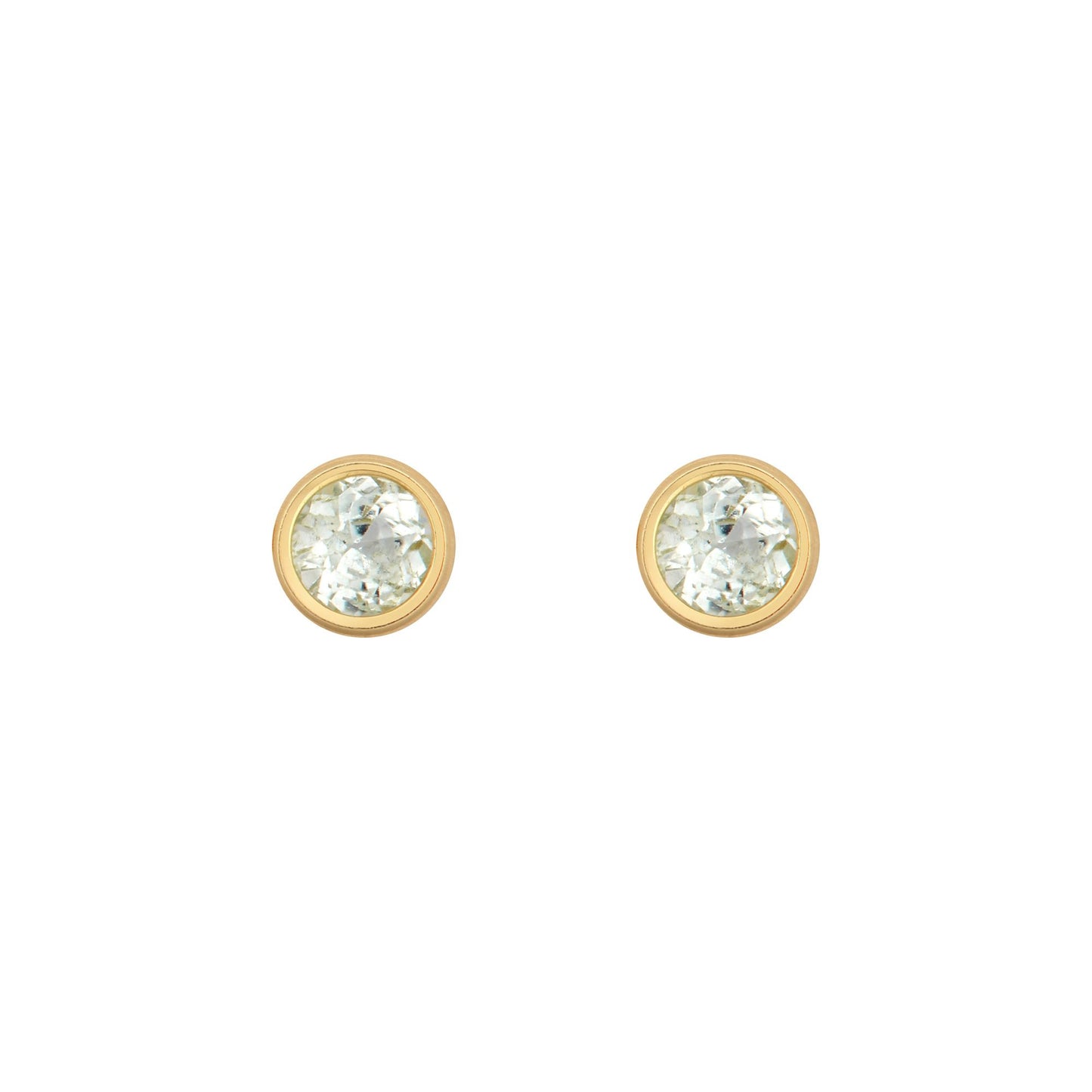9ct Gold  Light Blue Topaz Bezel Solitaire Stud Earrings, 3mm - JES359