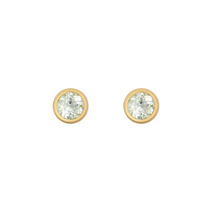 9ct Gold  Light Blue Topaz Bezel Solitaire Stud Earrings, 3mm - JES359
