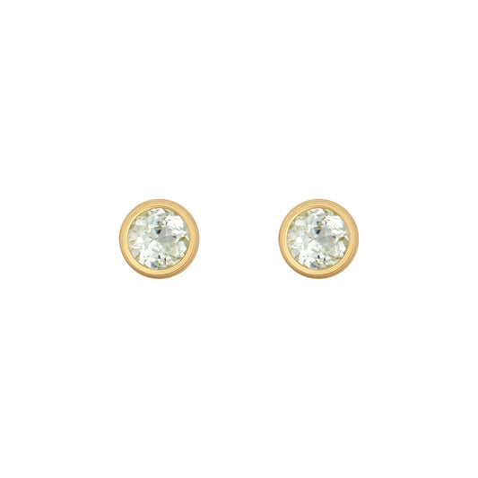 9ct Gold  Light Blue Topaz Bezel Solitaire Stud Earrings, 3mm - JES359