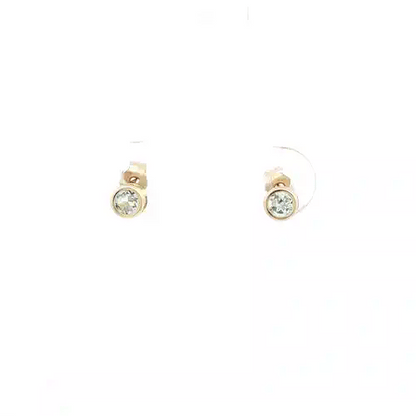 9ct Gold  Light Blue Topaz Bezel Solitaire Stud Earrings, 3mm - JES359