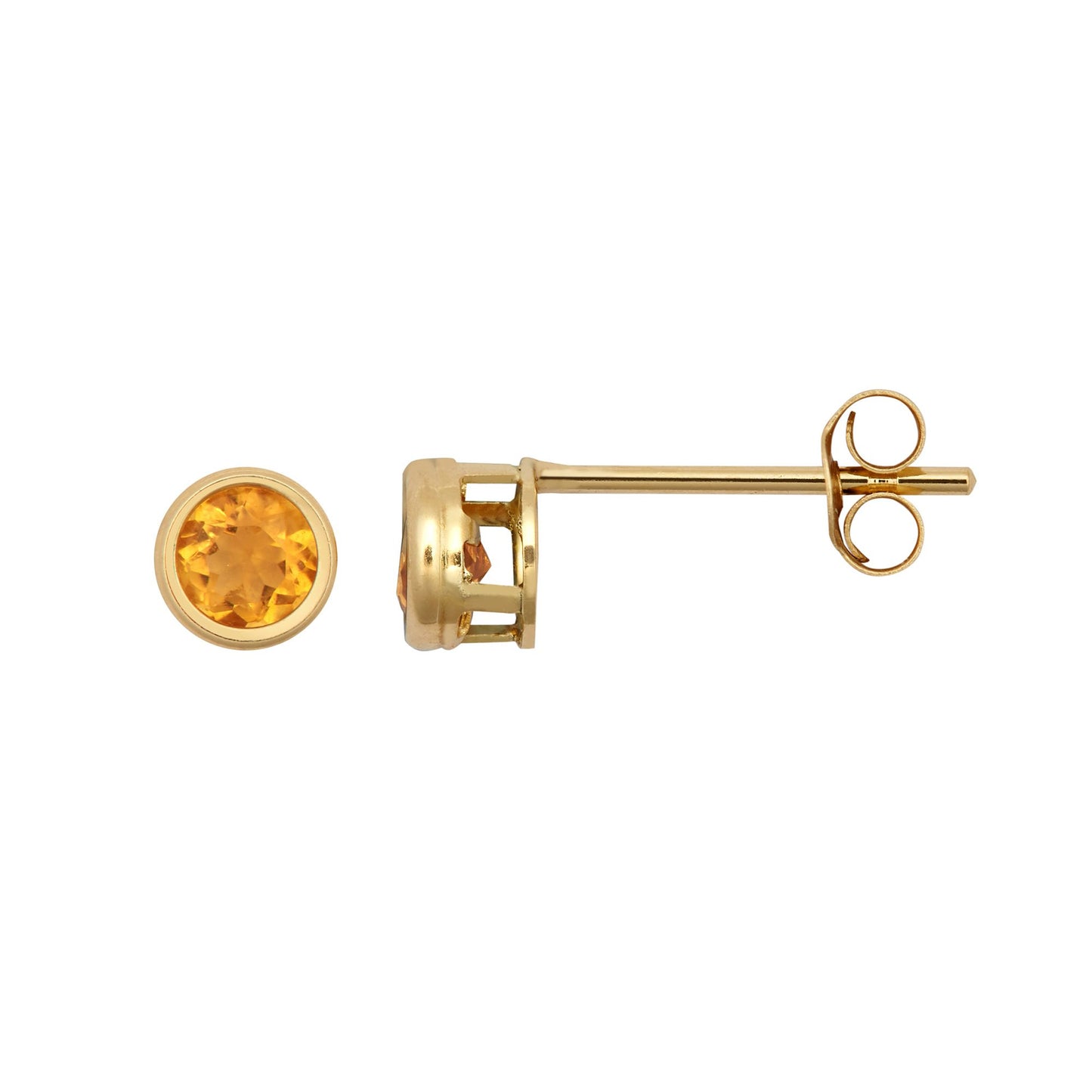 9ct Gold  Amber Citrine Bezel Solitaire Stud Earrings, 3mm - JES360