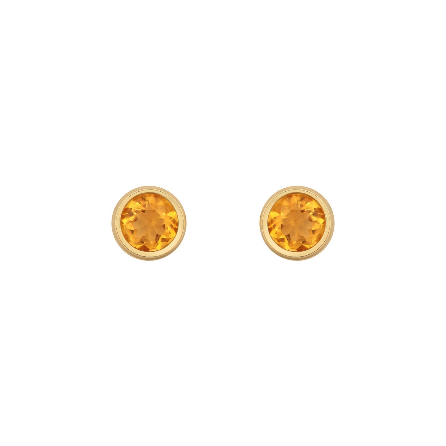 9ct Gold  Amber Citrine Bezel Solitaire Stud Earrings, 3mm 0.20CTS - JES360