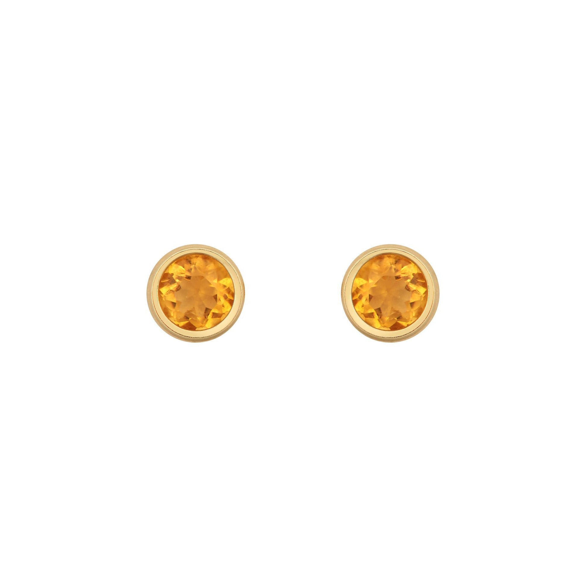 9ct Gold  Amber Citrine Bezel Solitaire Stud Earrings, 3mm 0.20CTS - JES360