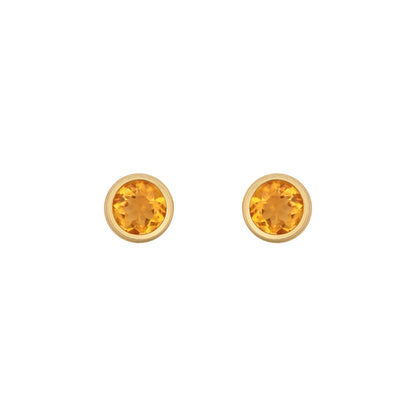 9ct Gold  Amber Citrine Bezel Solitaire Stud Earrings, 3mm 0.20CTS - JES360