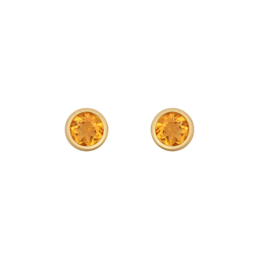 9ct Gold  Amber Citrine Bezel Solitaire Stud Earrings, 3mm 0.20CTS - JES360