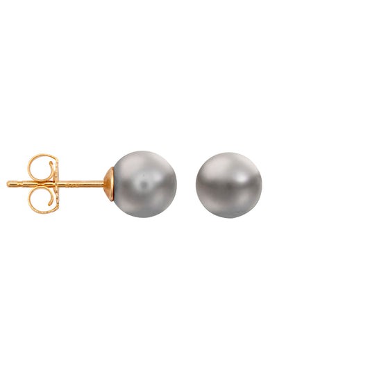 9ct Gold  Grey Akoya Cultured Pearl Full Moon Stud Earrings 7mm - JES361