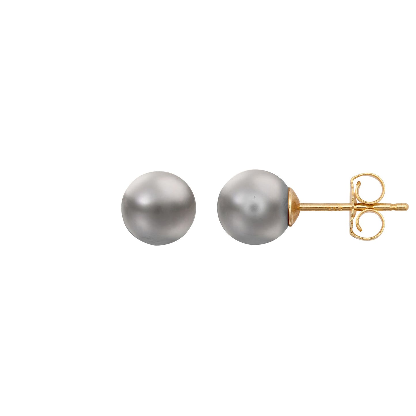 9ct Gold  Grey Akoya Cultured Pearl Full Moon Stud Earrings 7mm - JES361