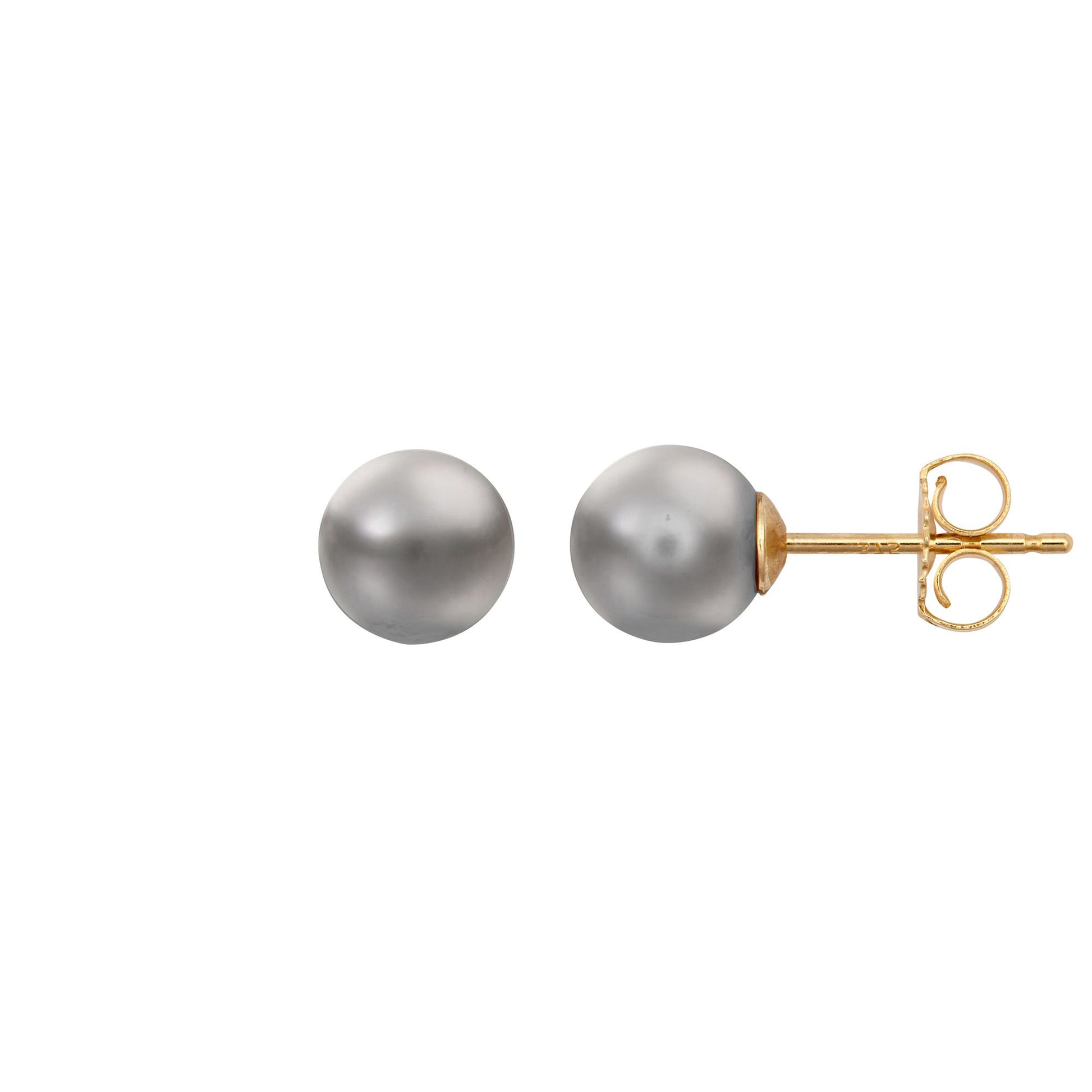 9ct Gold  Grey Akoya Cultured Pearl Full Moon Stud Earrings 7mm - JES361