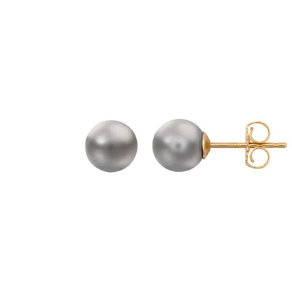 9ct Gold  Grey Akoya Cultured Pearl Full Moon Stud Earrings 7mm - JES361