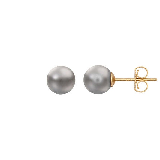 9ct Gold  Grey Akoya Cultured Pearl Full Moon Stud Earrings 7mm - JES361
