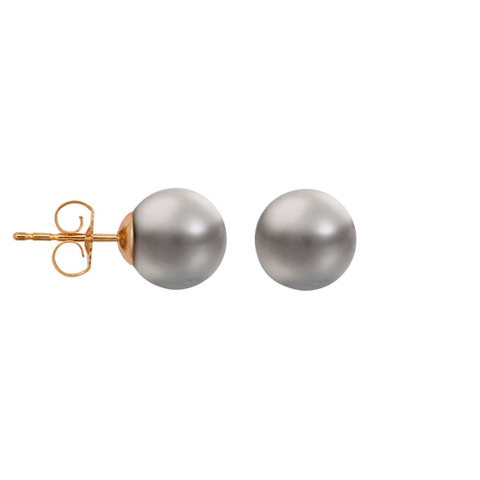 9ct Gold  Grey Akoya Cultured Pearl Full Moon Stud Earrings 8mm - JES362