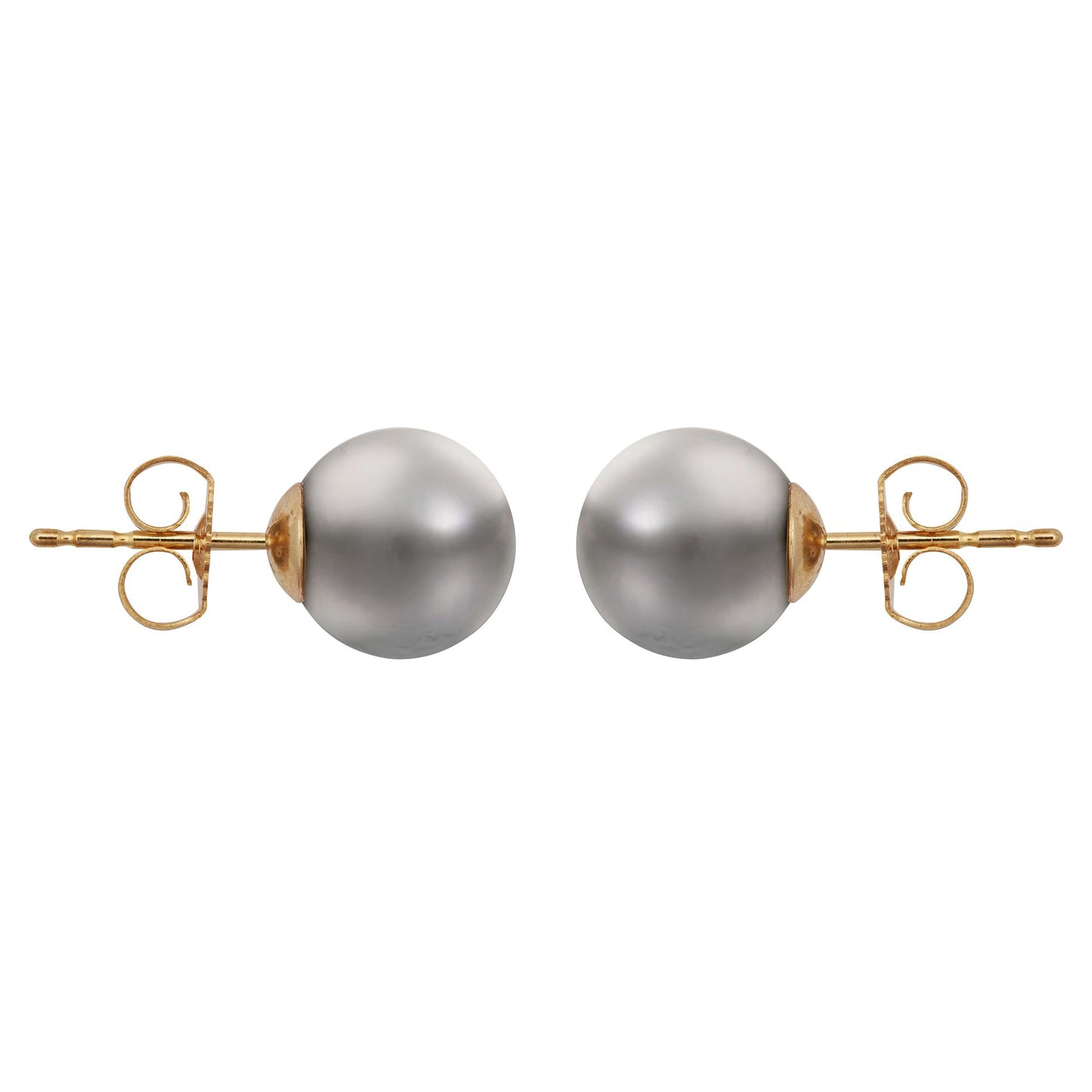 9ct Gold  Grey Akoya Cultured Pearl Full Moon Stud Earrings 8mm - JES362