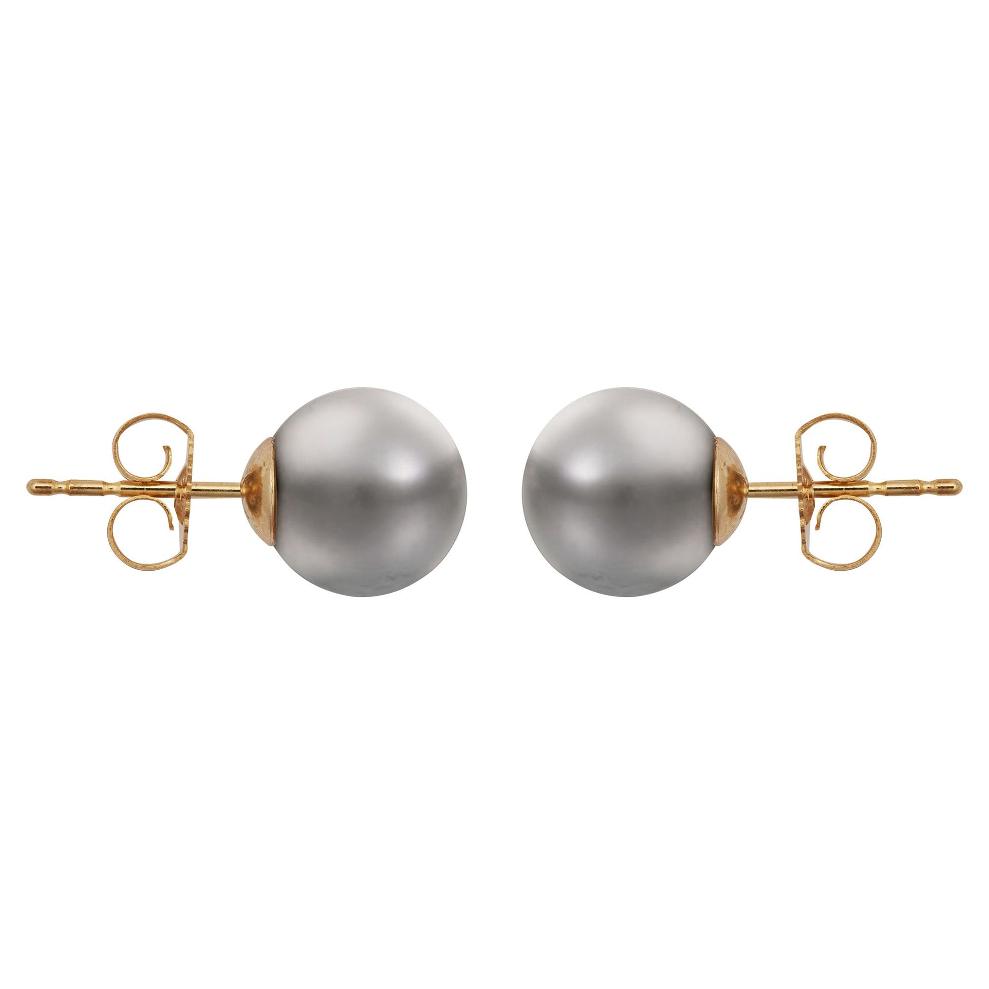 9ct Gold  Grey Akoya Cultured Pearl Full Moon Stud Earrings 8mm - JES362