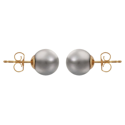 9ct Gold  Grey Akoya Cultured Pearl Full Moon Stud Earrings 8mm - JES362