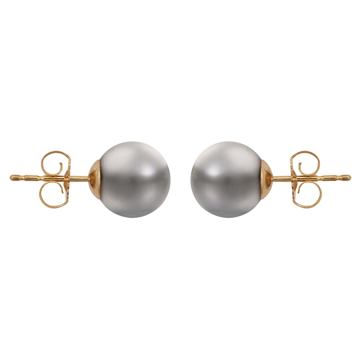 9ct Gold  Grey Akoya Cultured Pearl Full Moon Stud Earrings 8mm - JES362