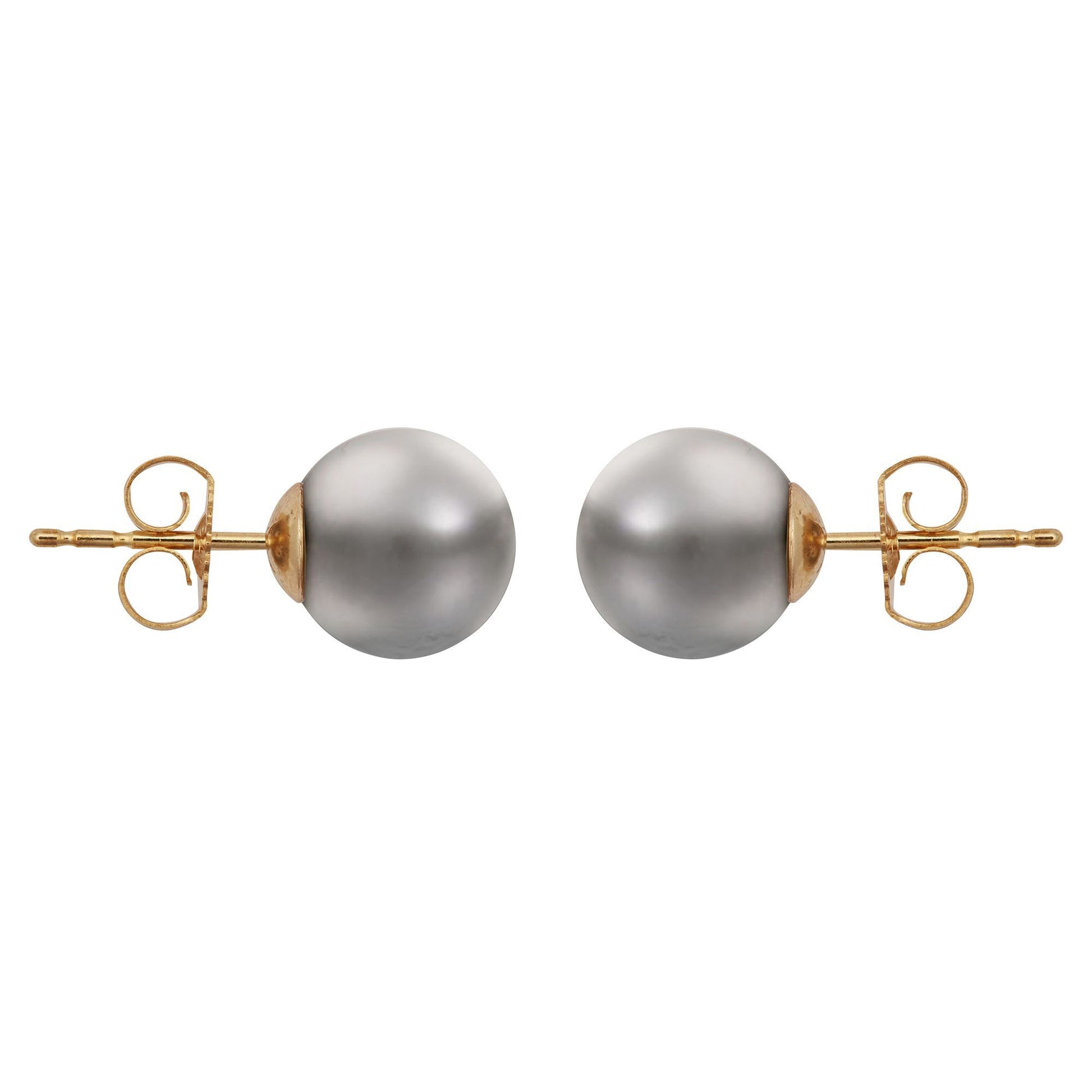 9ct Gold  Grey Akoya Cultured Pearl Full Moon Stud Earrings 8mm - JES362