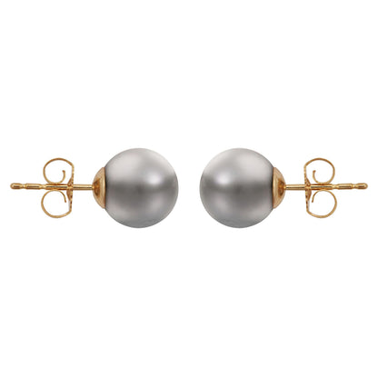 9ct Gold  Grey Akoya Cultured Pearl Full Moon Stud Earrings 8mm - JES362