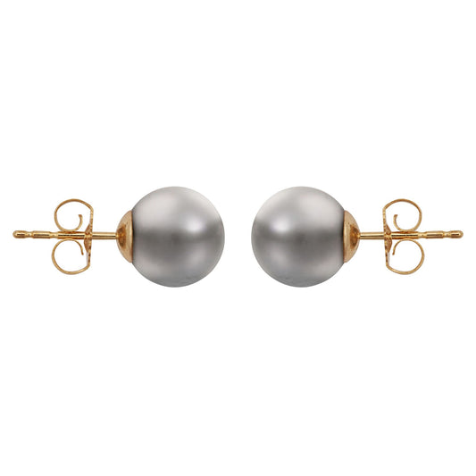9ct Gold  Grey Akoya Cultured Pearl Full Moon Stud Earrings 8mm - JES362