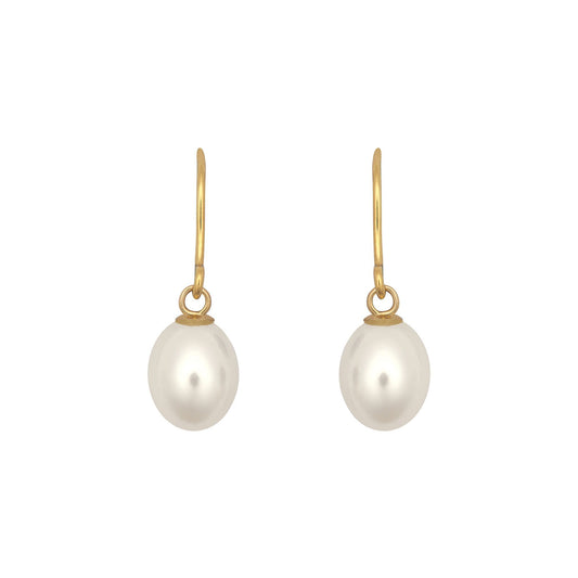 9ct Gold Oval Pearl Egg Shell Drop Earrings 7mm - JES365