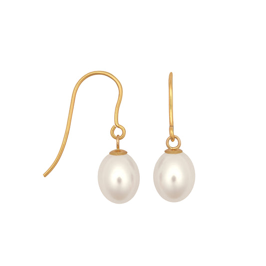 9ct Gold  Oval Pearl Egg Shell Drop Earrings 7mm - JES365