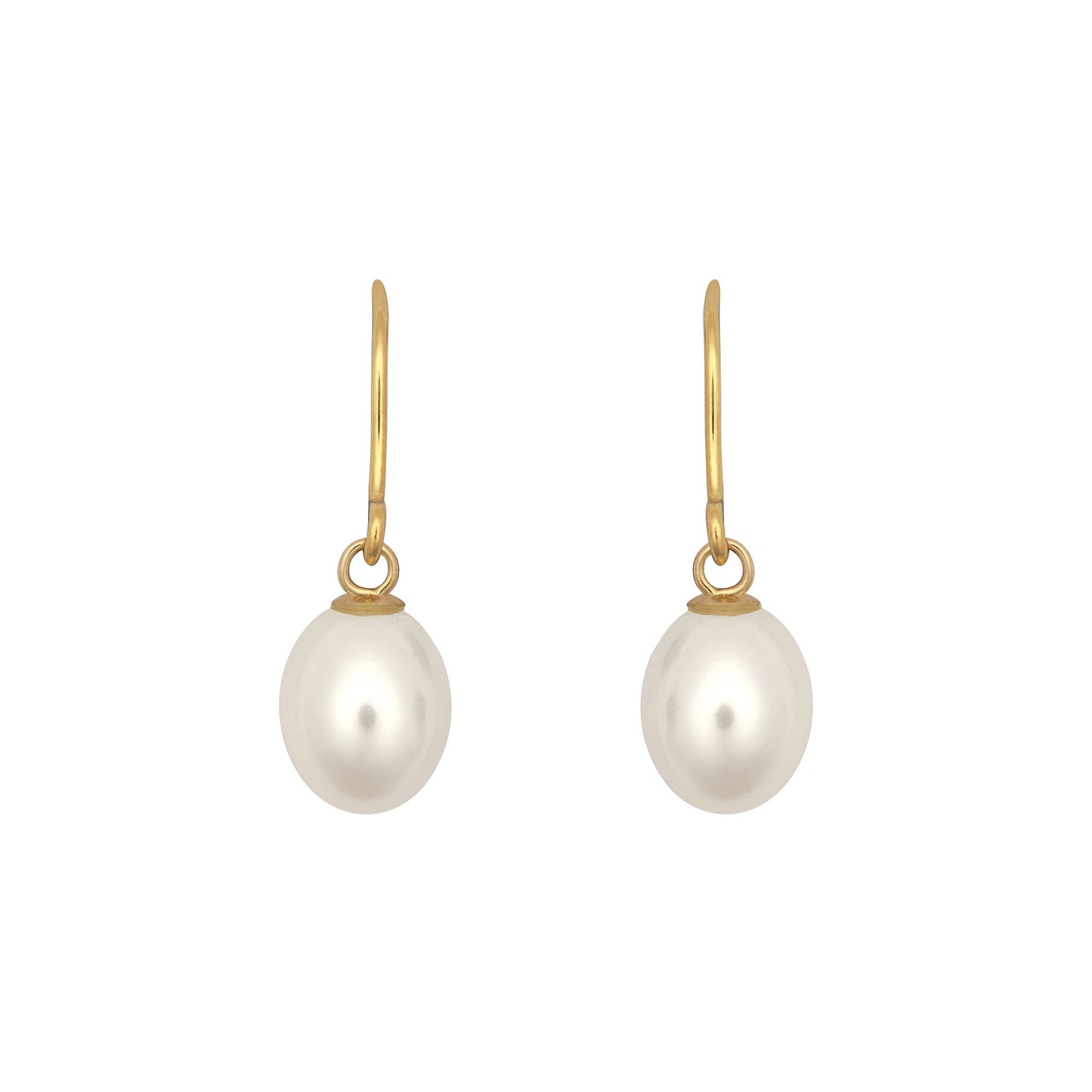 9ct Gold  Oval Pearl Egg Shell Drop Earrings 7mm - JES365