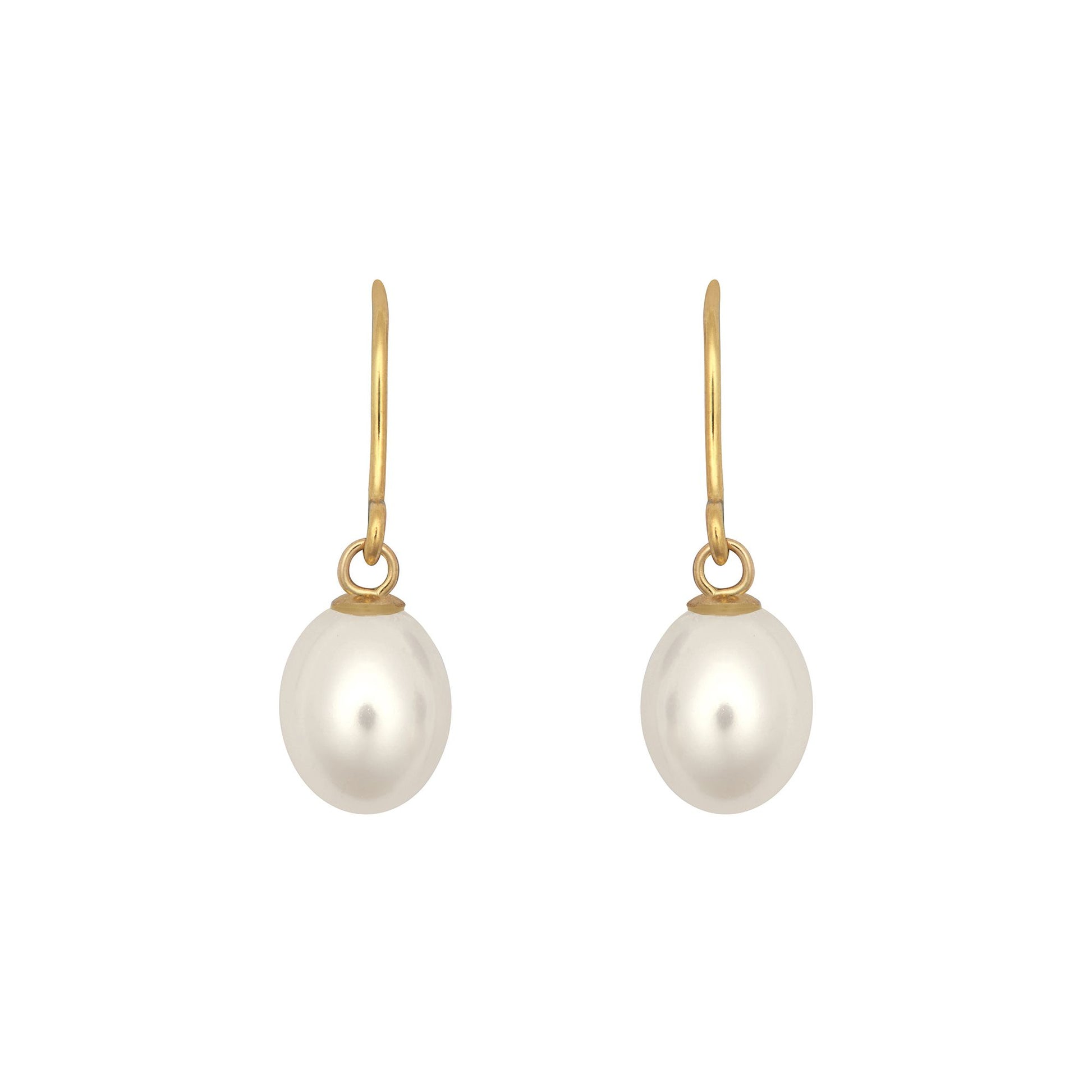 9ct Gold  Oval Pearl Egg Shell Drop Earrings 7mm - JES365