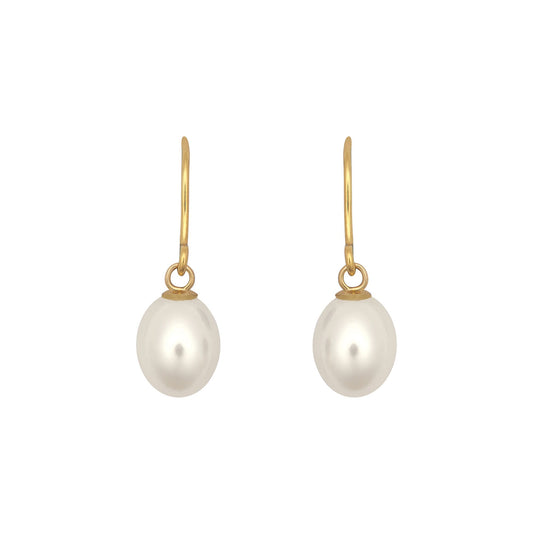 9ct Gold  Oval Pearl Egg Shell Drop Earrings 7mm - JES365