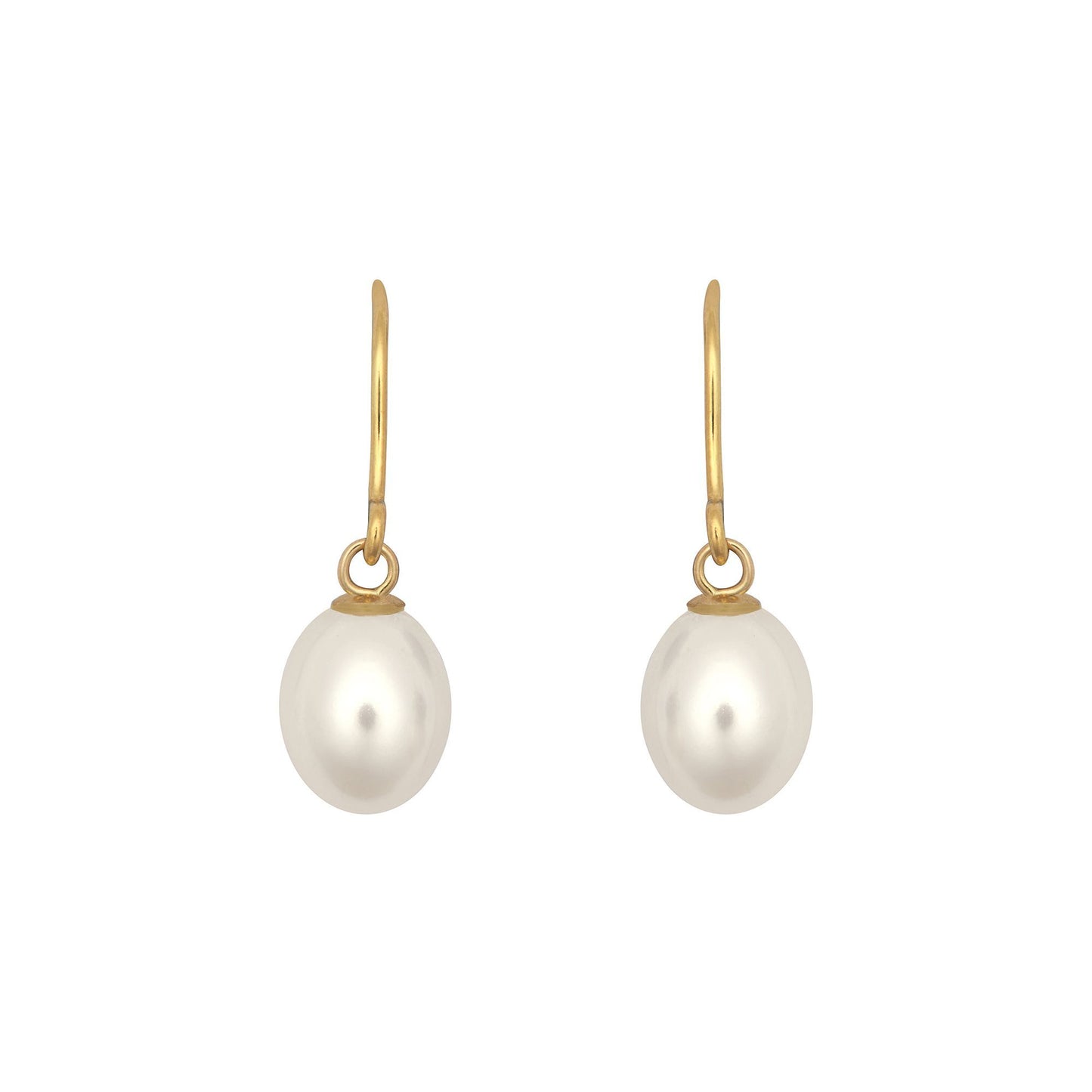 9ct Gold  Oval Pearl Egg Shell Drop Earrings 7mm - JES365