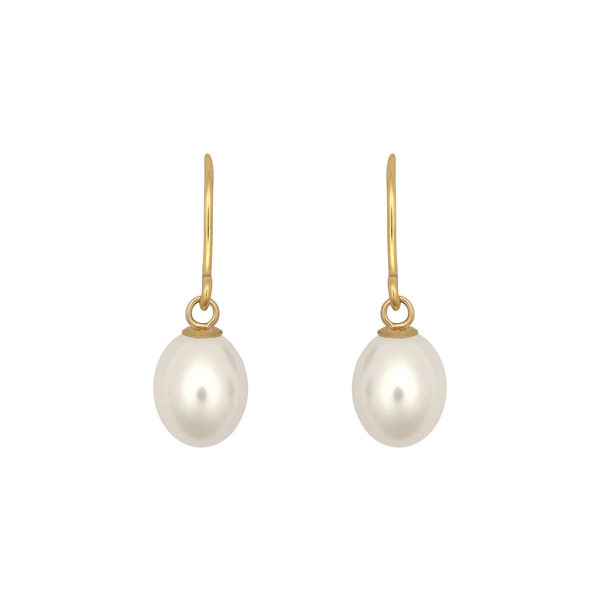 9ct Gold  Oval Pearl Egg Shell Drop Earrings 7mm - JES365