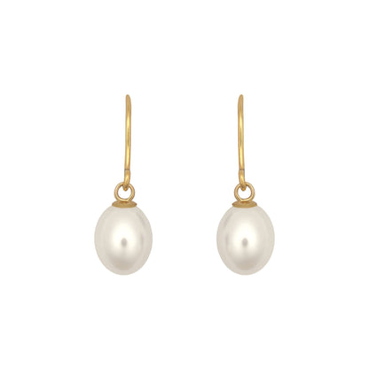 9ct Gold  Oval Pearl Egg Shell Drop Earrings 7mm - JES365