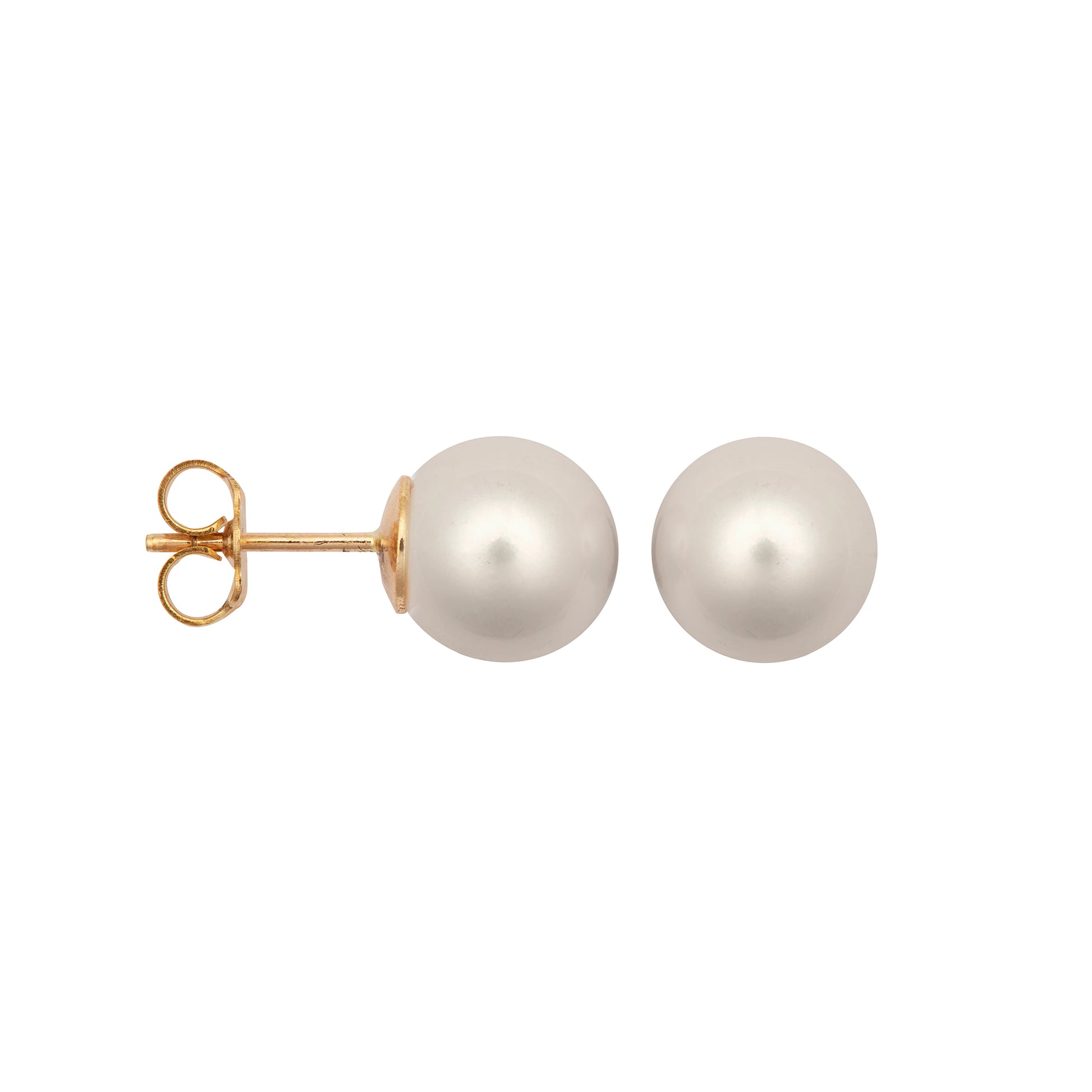 9ct Gold  Akoya Cultured Pearl Full Moon Stud Earrings 10mm - JES366