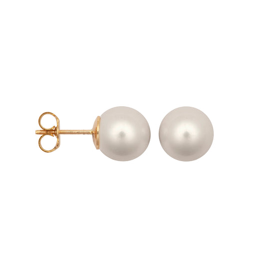 9ct Gold  Akoya Cultured Pearl Full Moon Stud Earrings 10mm - JES366