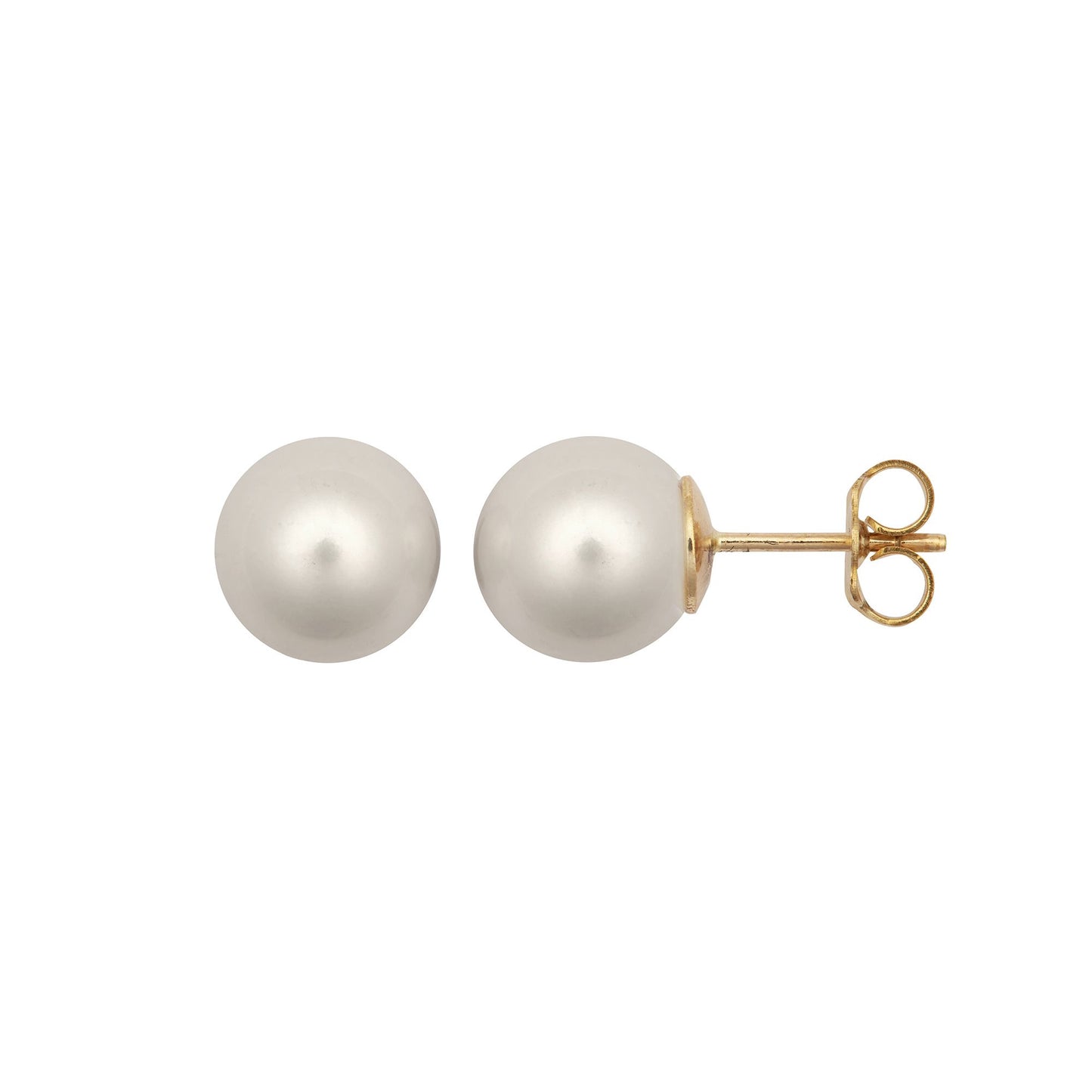9ct Gold  Akoya Cultured Pearl Full Moon Stud Earrings 10mm - JES366