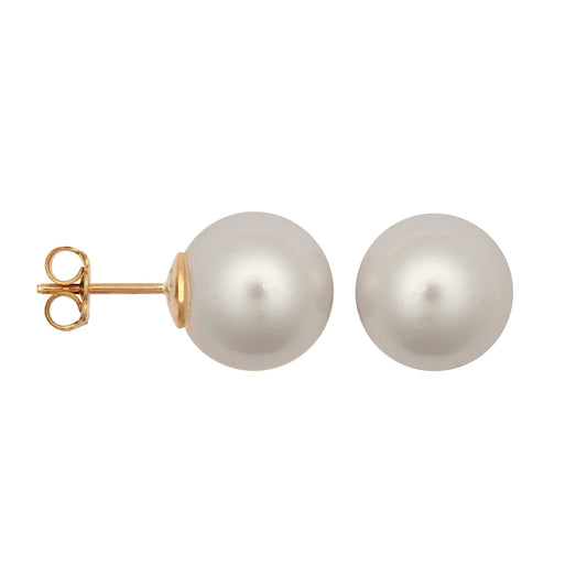 9ct Gold  South Sea Cultured Pearl Full Moon Stud Earrings 13mm - JES367