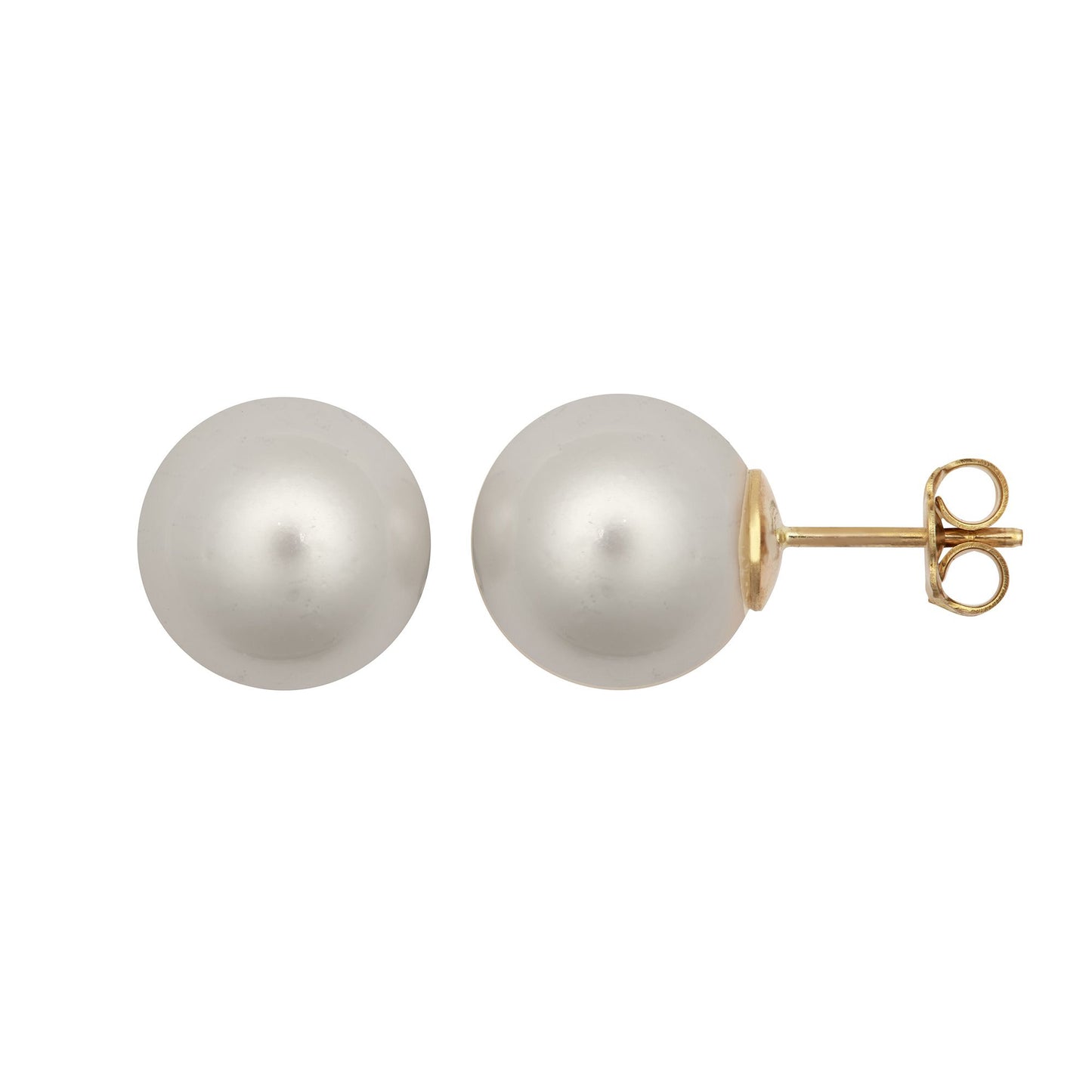 9ct Gold  South Sea Cultured Pearl Full Moon Stud Earrings 13mm - JES367