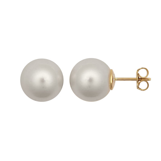 9ct Gold  South Sea Cultured Pearl Full Moon Stud Earrings 13mm - JES367