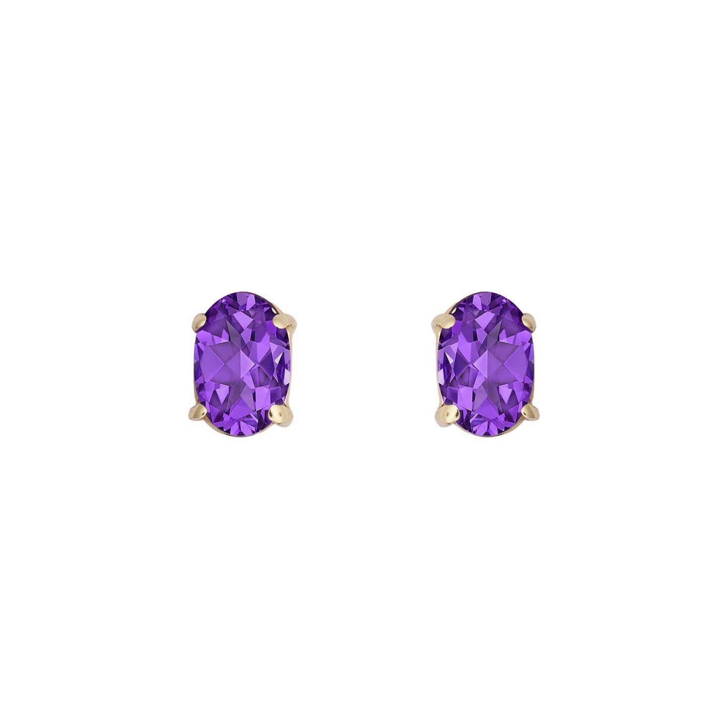 9ct Gold  Purple Oval Amethyst Solitaire Stud Earrings 6x4mm - JES369
