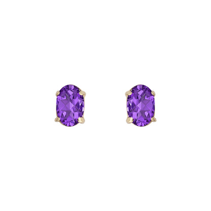 9ct Gold  Purple Oval Amethyst Solitaire Stud Earrings 6x4mm - JES369