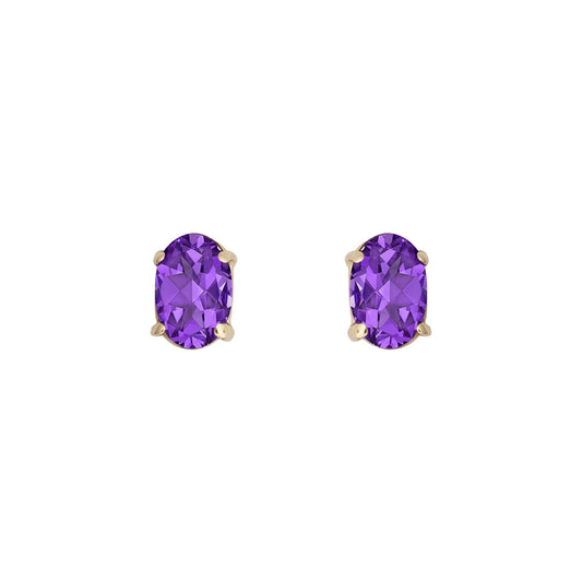 9ct Gold  Purple Oval Amethyst Solitaire Stud Earrings 6x4mm - JES369