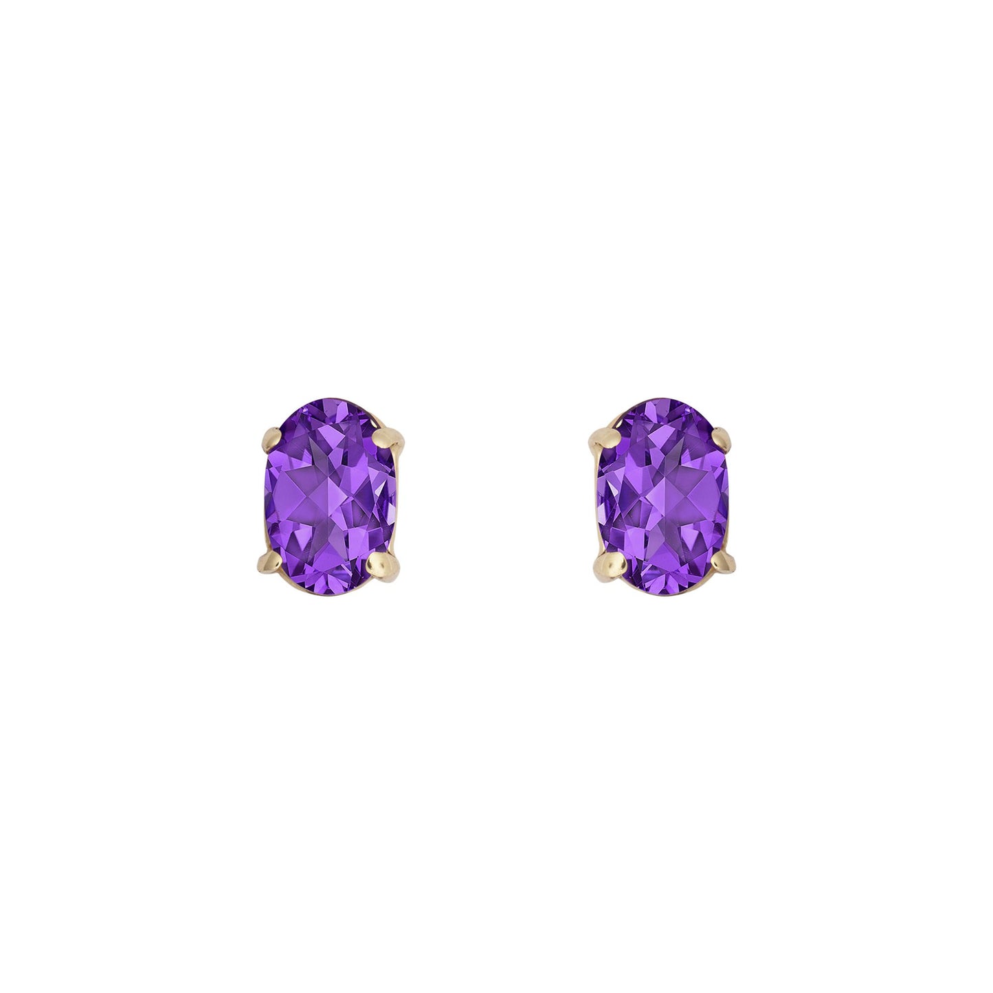 9ct Gold  Purple Oval Amethyst Solitaire Stud Earrings 6x4mm - JES369