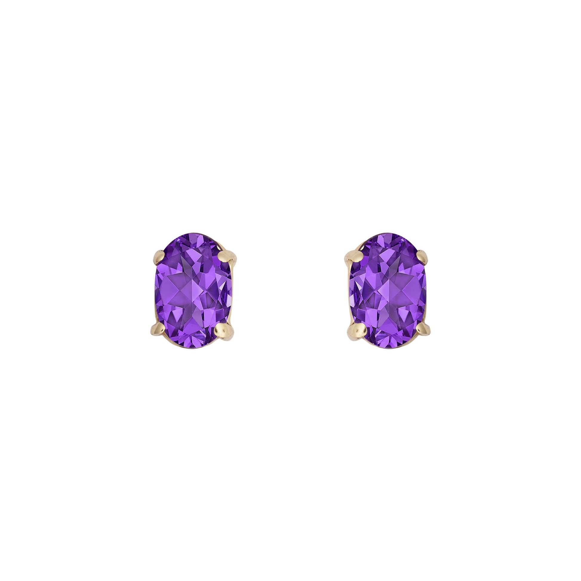 9ct Gold  Purple Oval Amethyst Solitaire Stud Earrings 6x4mm - JES369