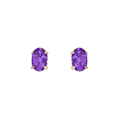 9ct Gold  Purple Oval Amethyst Solitaire Stud Earrings 6x4mm - JES369